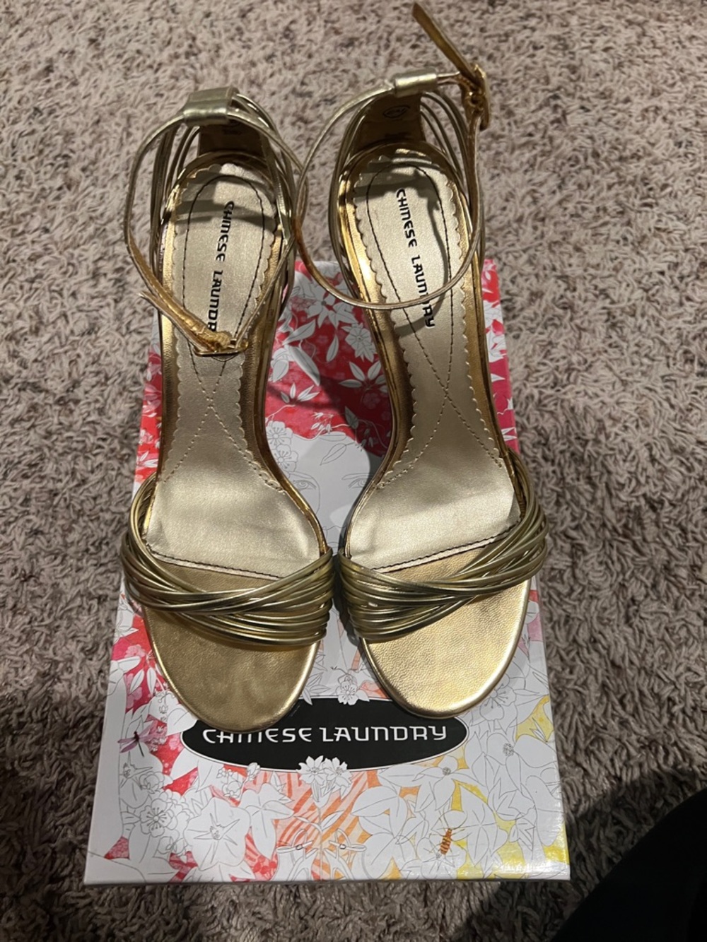 Chinese Laundry Metallic Gold Strappy Heeled Sandals